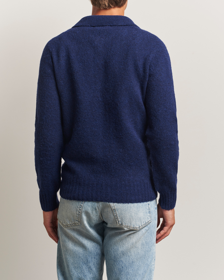 Harley Of Scotland Brushed Supersoft Lambswool Polo Nightsky