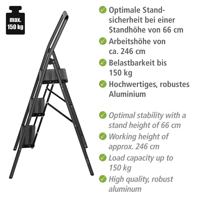 WENKO Trittleiter »Modell Alu-Compact« leichte & rutschfeste Haushaltsleiter, belastbar bis 150 kg, klappbar