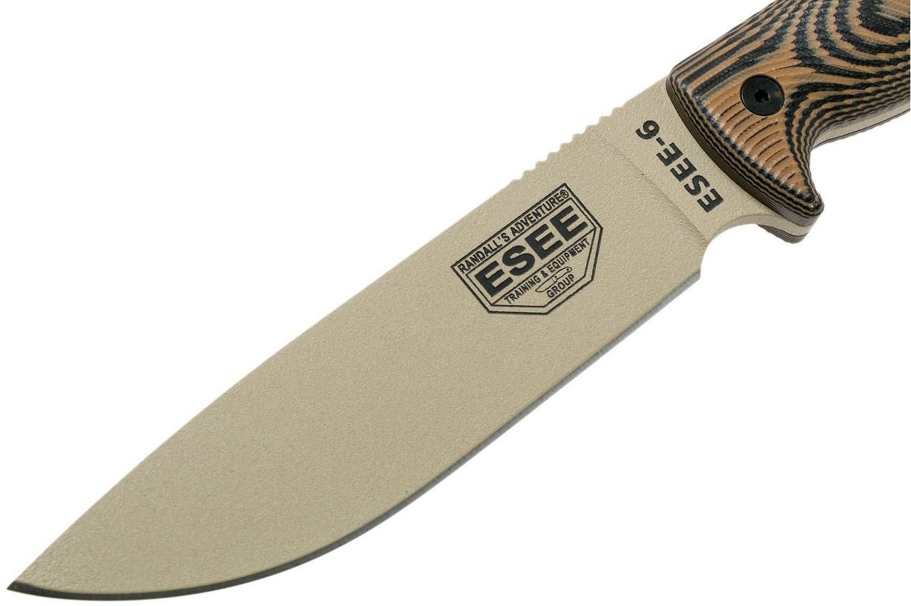 ESEE Model 6 Desert Tan Blade 3D Coyote-Black G10 survivalmes 6PDT-005 zwarte schede   clip plate