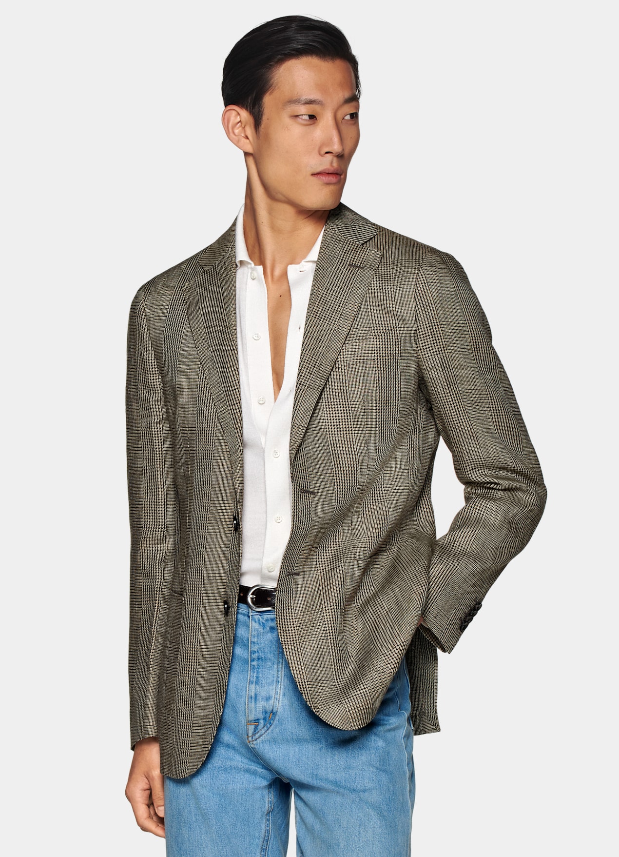 Blazer Havana coupe Tailored marron moyen à carreaux