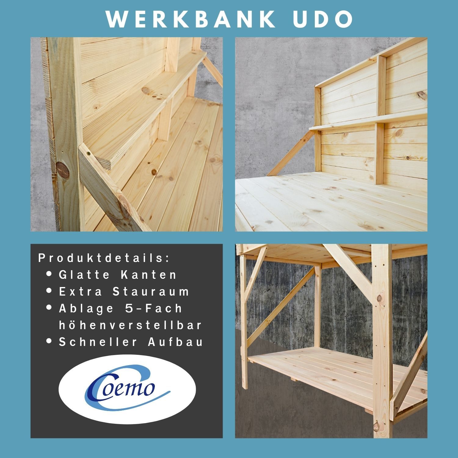 Coemo Heimwerkerbank Udo 120x64x149 cm