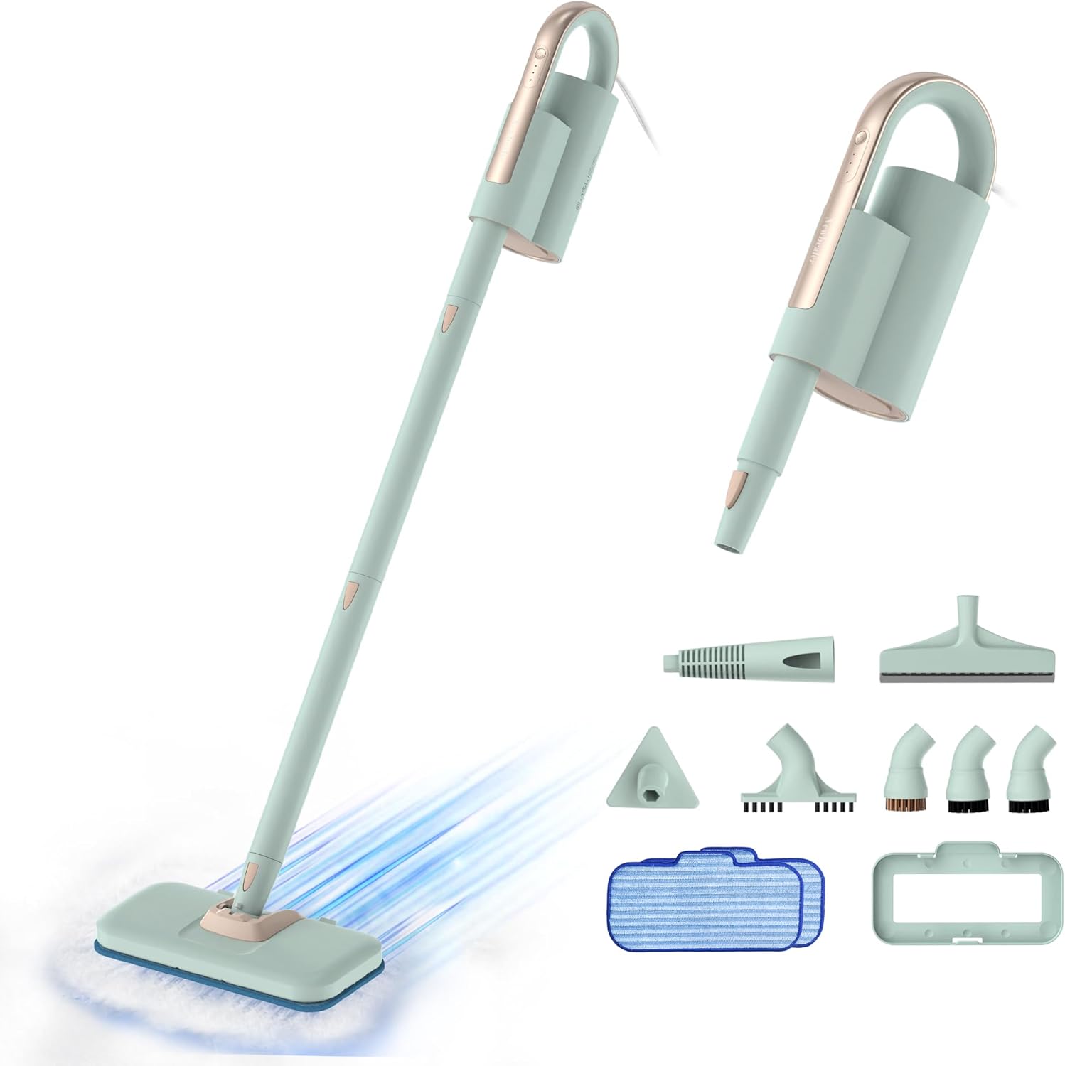 Newbealer 2-in-1 Dampfreiniger, 1200W Handgerät mit abnehmbarem Reiniger, 3 Dampfstufen, 7 Zubehörteile und 2 Mikrofaserpads, Ideal für Alle Böden, Teppiche