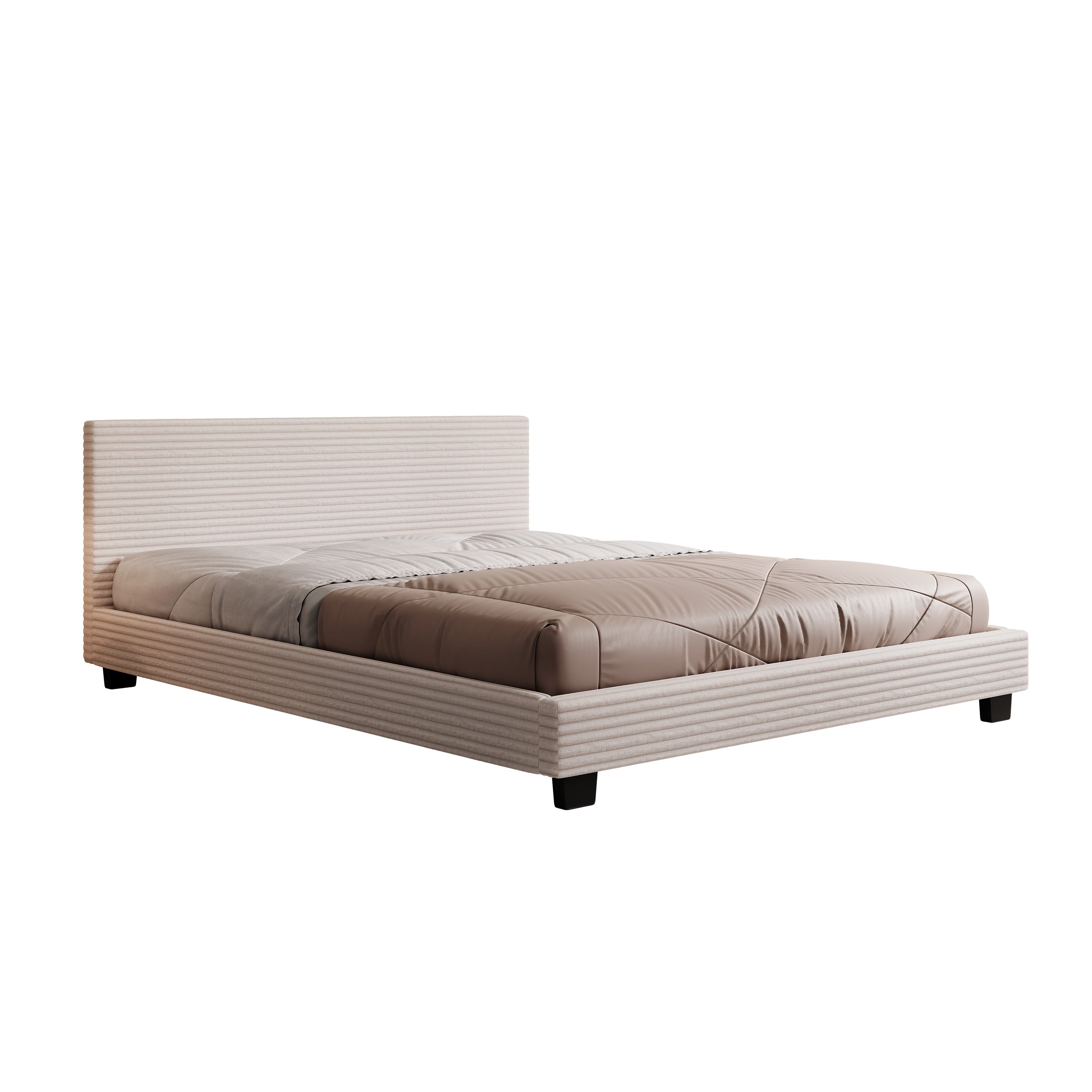 George - Tweepersoonsbed - Ribstof beige - 160x200x78 cm