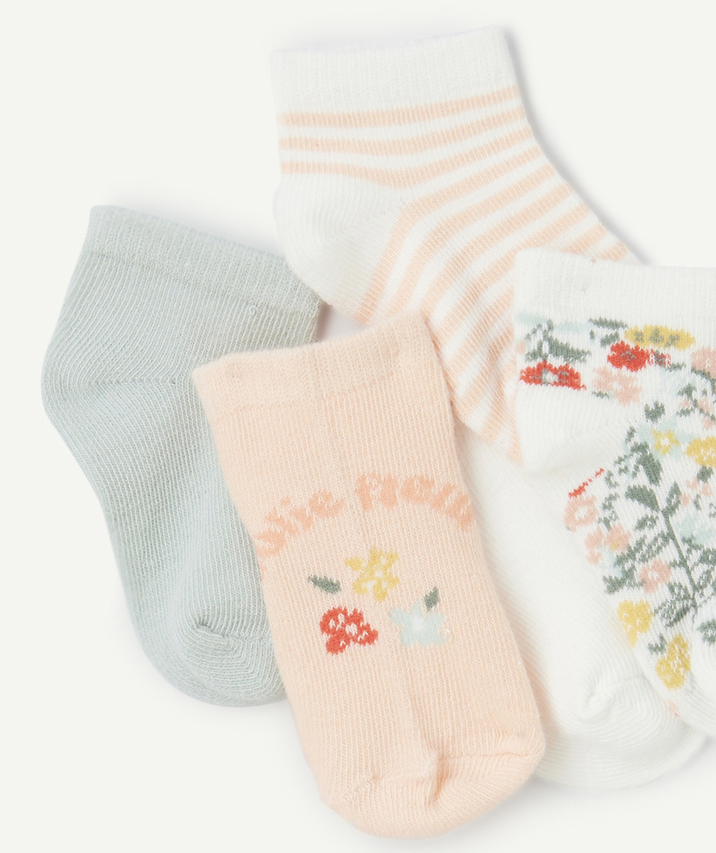 lot de 5 paires de socquettes bébé fille rose et bleu thème fleurs