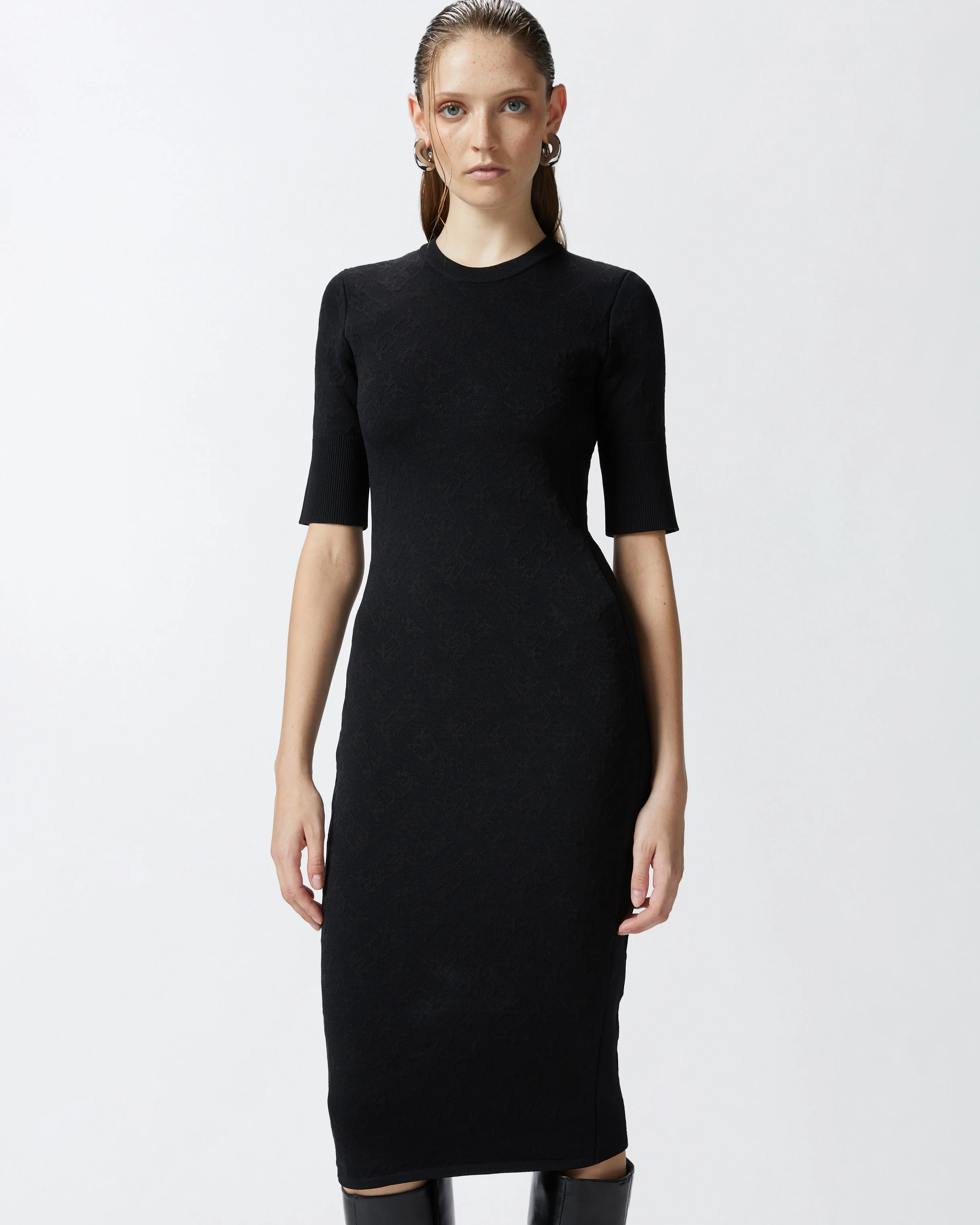 Robe midi ajustée | Noir