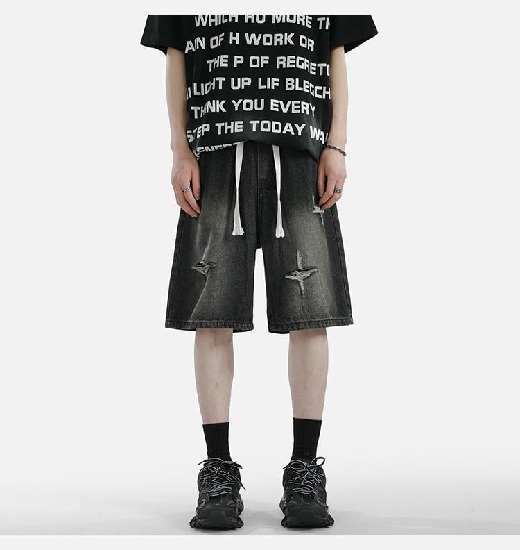 POSI - Denim shorts met trekkoord in de taille