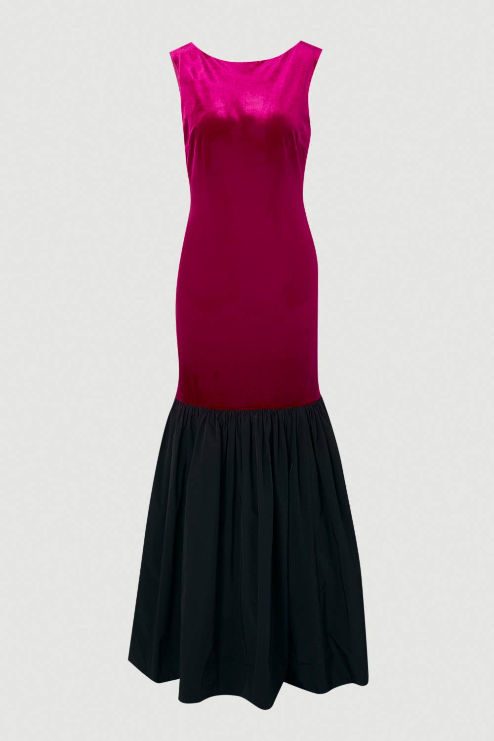 KarenMillen Robe Maxi Petite en Velours sans Manches avec Taille Basse en Taffetas