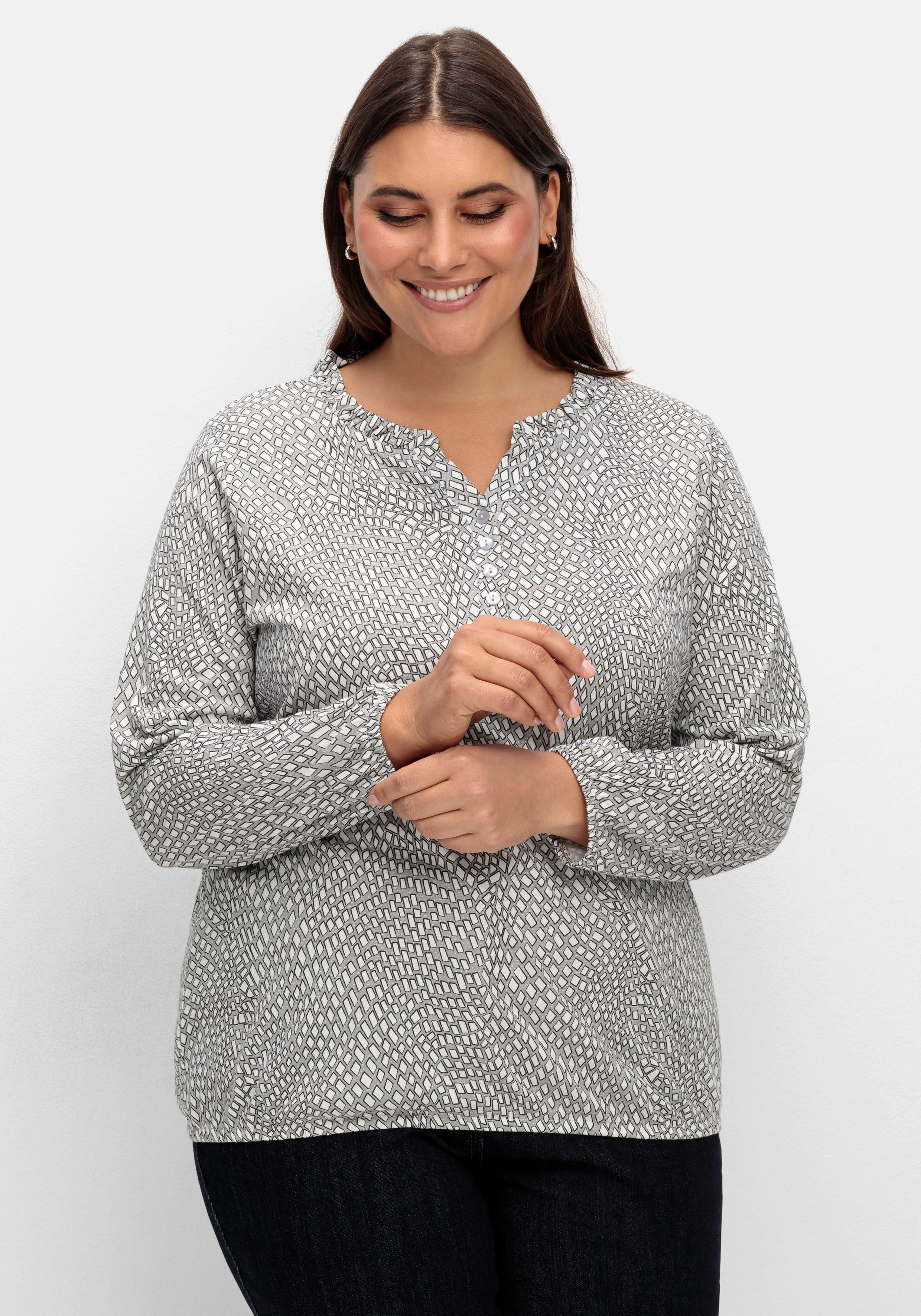 Langarmshirt mit Alloverdruck und Knopfleiste