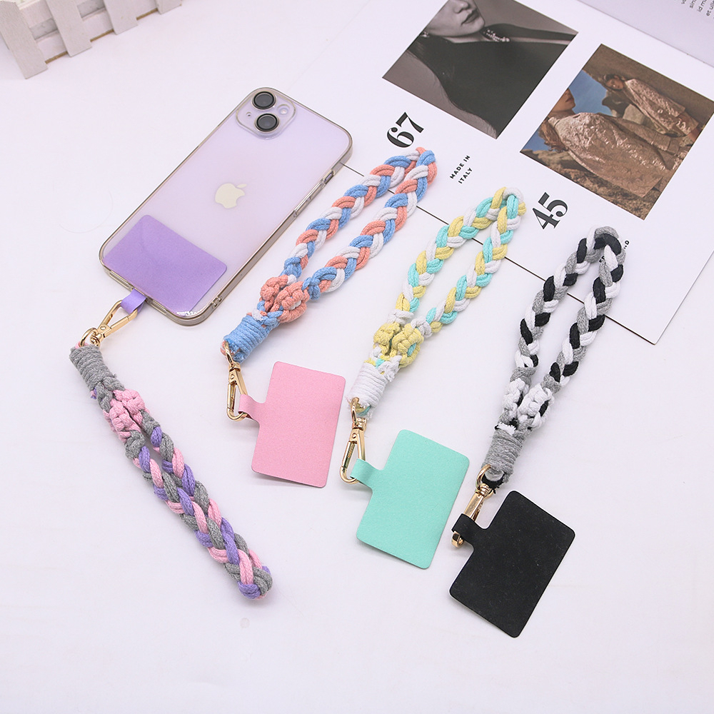 (45cm) Universal Handy Kette Geflochtene Kordel Phone Charms Schmuck Anhänger Handgelenkschlaufe   1x Einlage - Pink / Rosa / Weiss