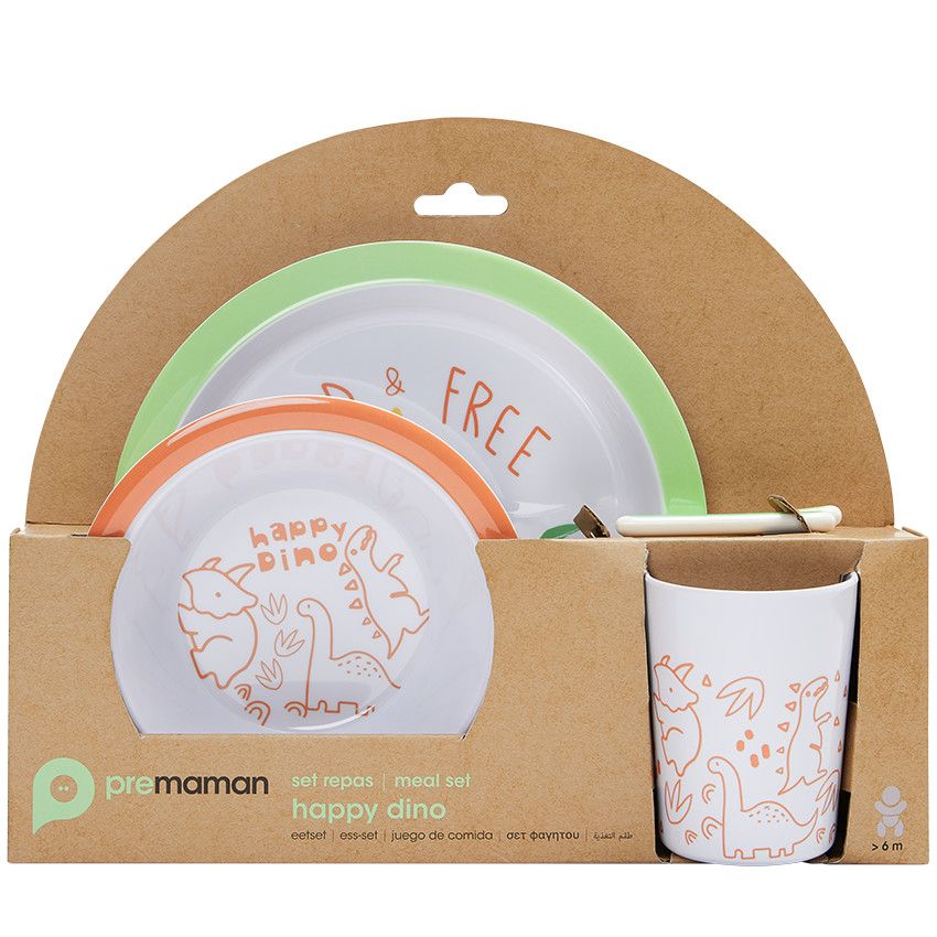 Coffret repas 5 pièces en mélamine Happy dino - Ecru
