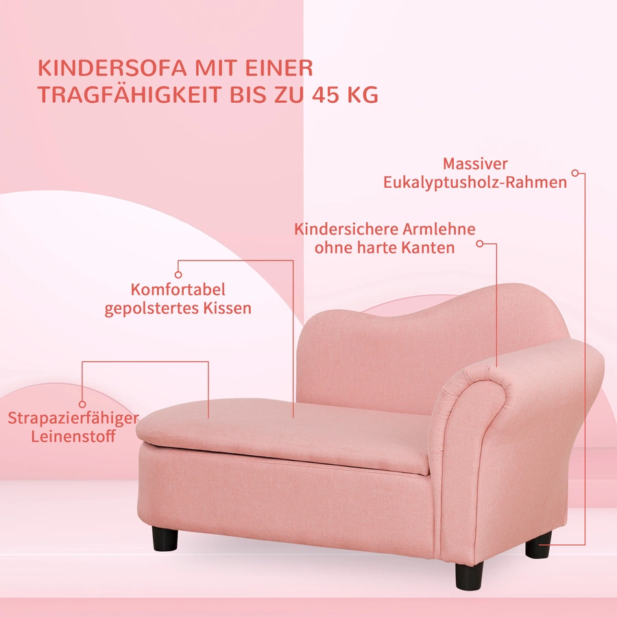 HOMCOM Kindersofa mit Armlehne rosa