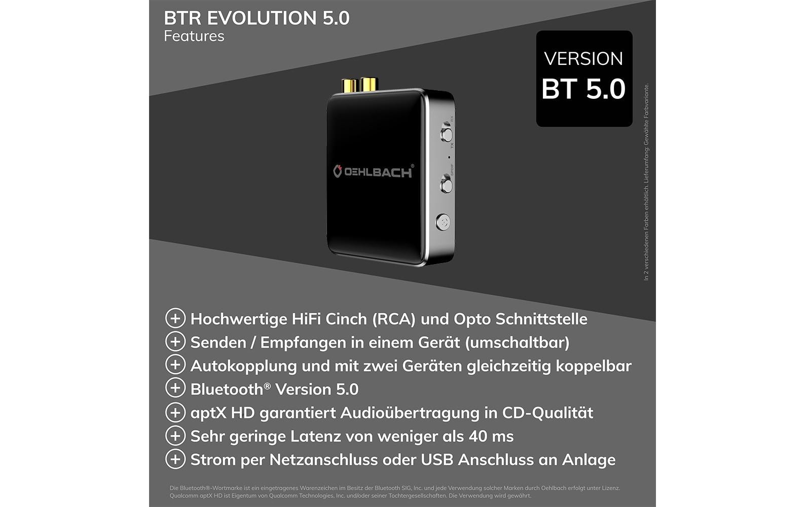 Bluetooth Adapter BTR Evolution 5.0 Schwarz<br>Bluetooth 5.0 Transmitter / Receiver