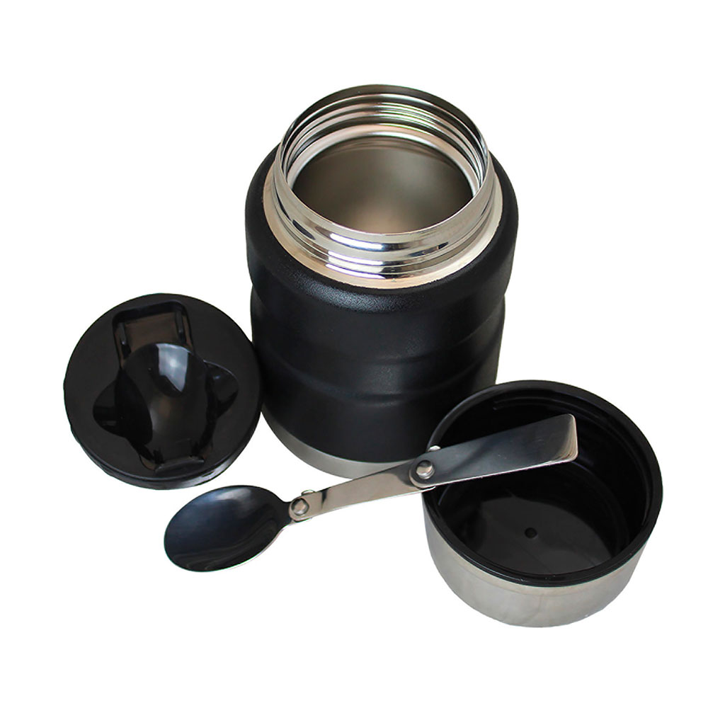 Lunch box isotherme couvercle inox et cuillère noir 0.5L