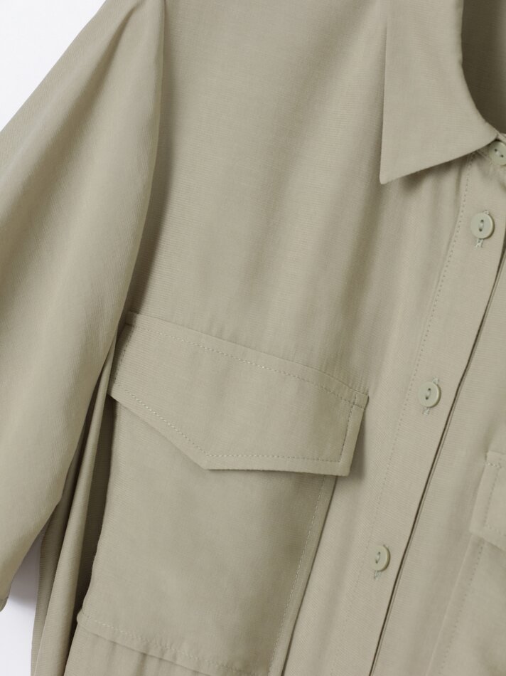 Vestido curto estilo camisa - Cáqui