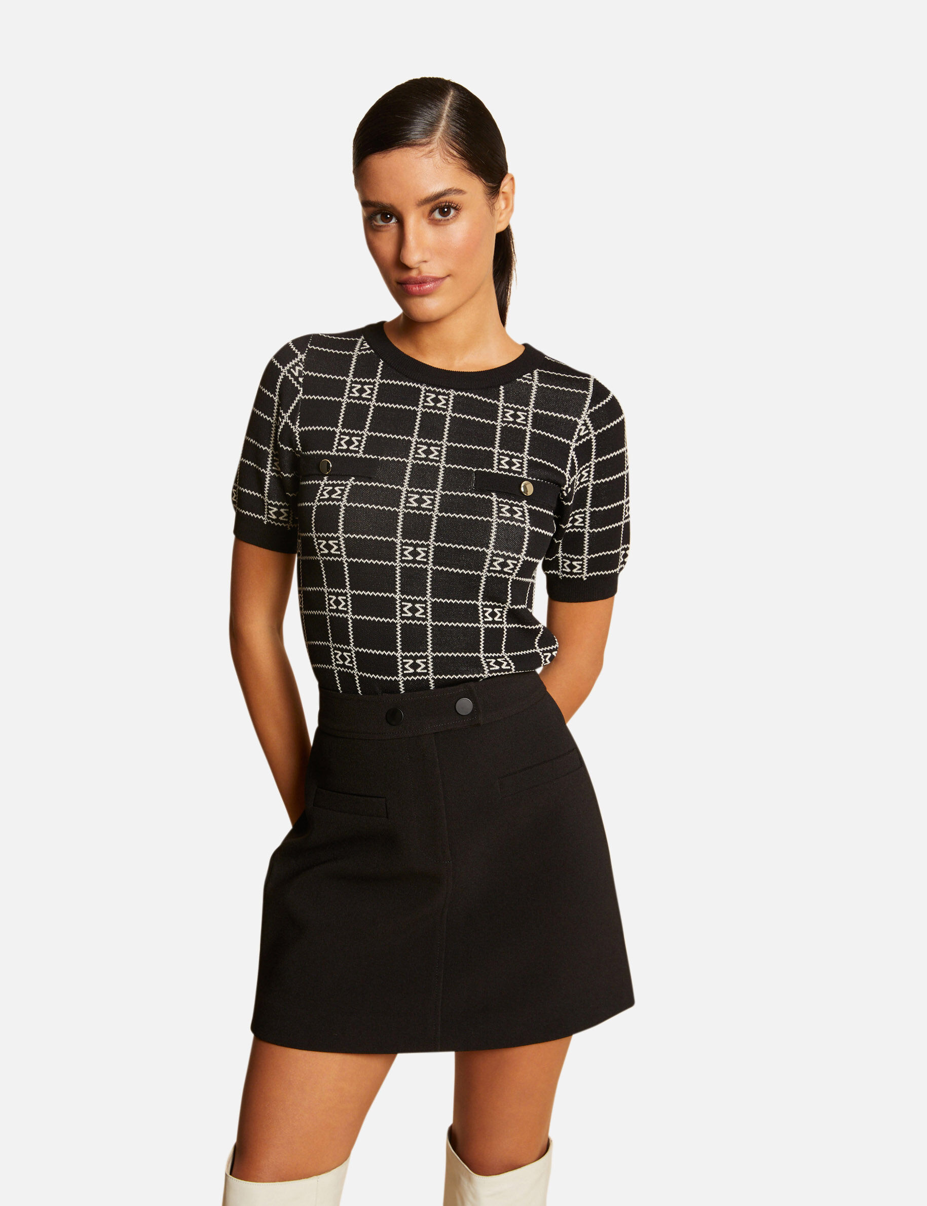 Jupe trapèze taille haute noir femme - noir