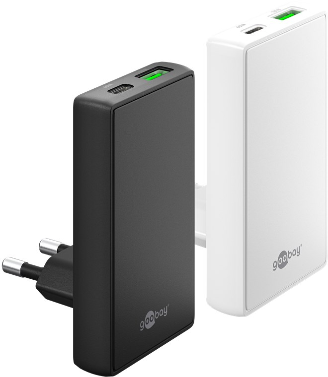 (65W) Dual 90° Flat USB C / USB A GaN Ladegerät Netzteil Power Delivery Quick Charge (75723) - Schwarz