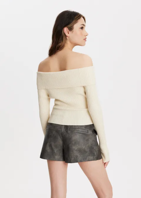 Off-shoulder vest met rib structuur off-white (WIT.O)