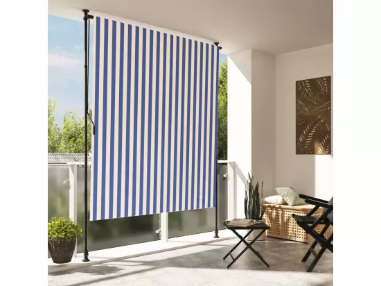 Store roulant d'extérieur bleu et blanc 200x270 cm tissu acier