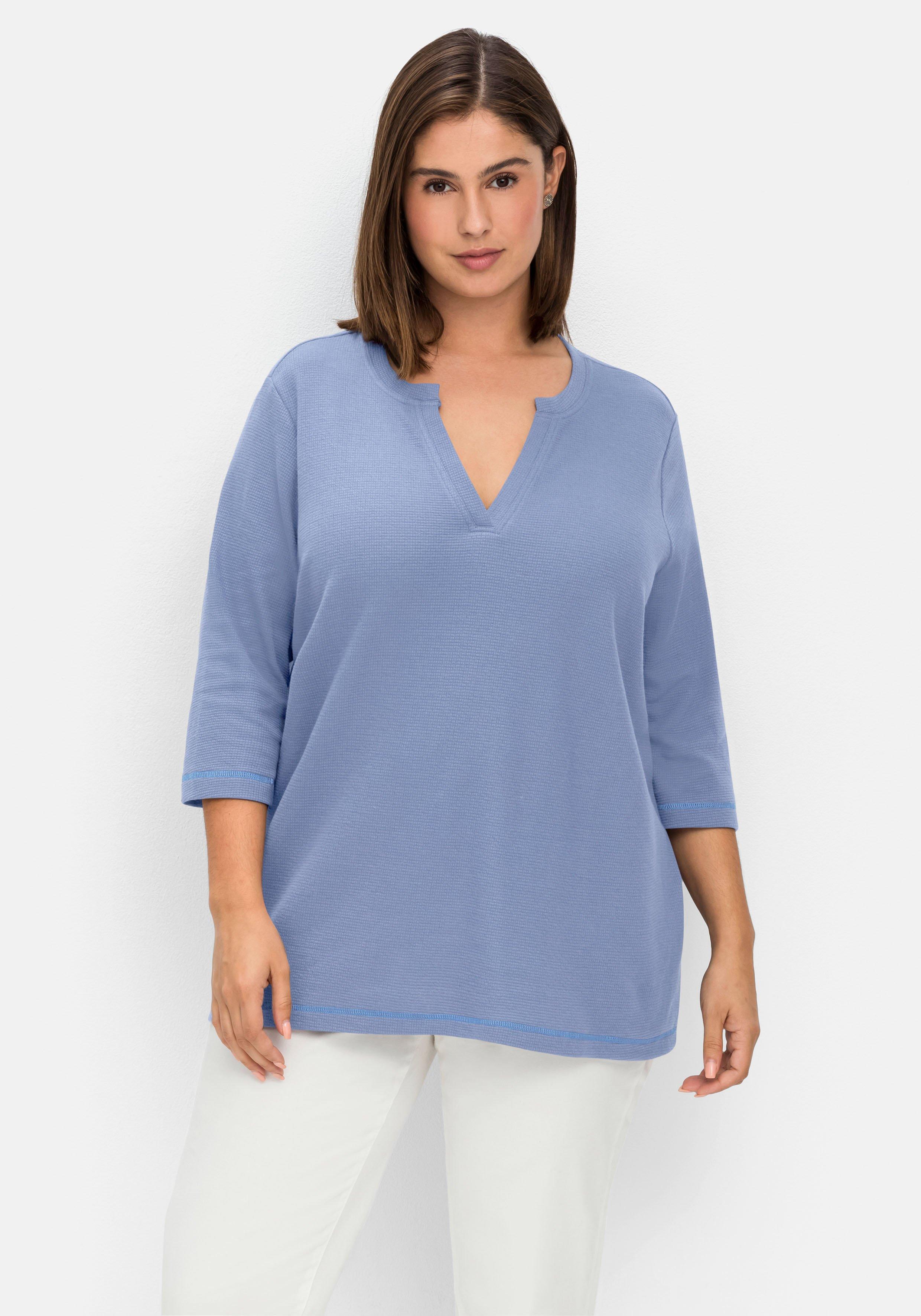 Jerseyshirt aus Waffelpiqué, mit V-Cut und 3/4-Arm