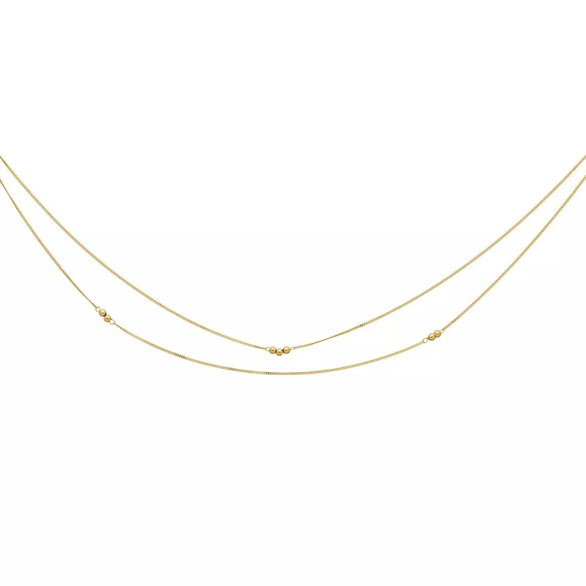 Collier 2 rangs perles or jaune maille gourmette