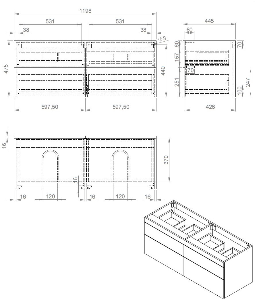 Best Design Beauty badkamermeubel 120cm mat zwart