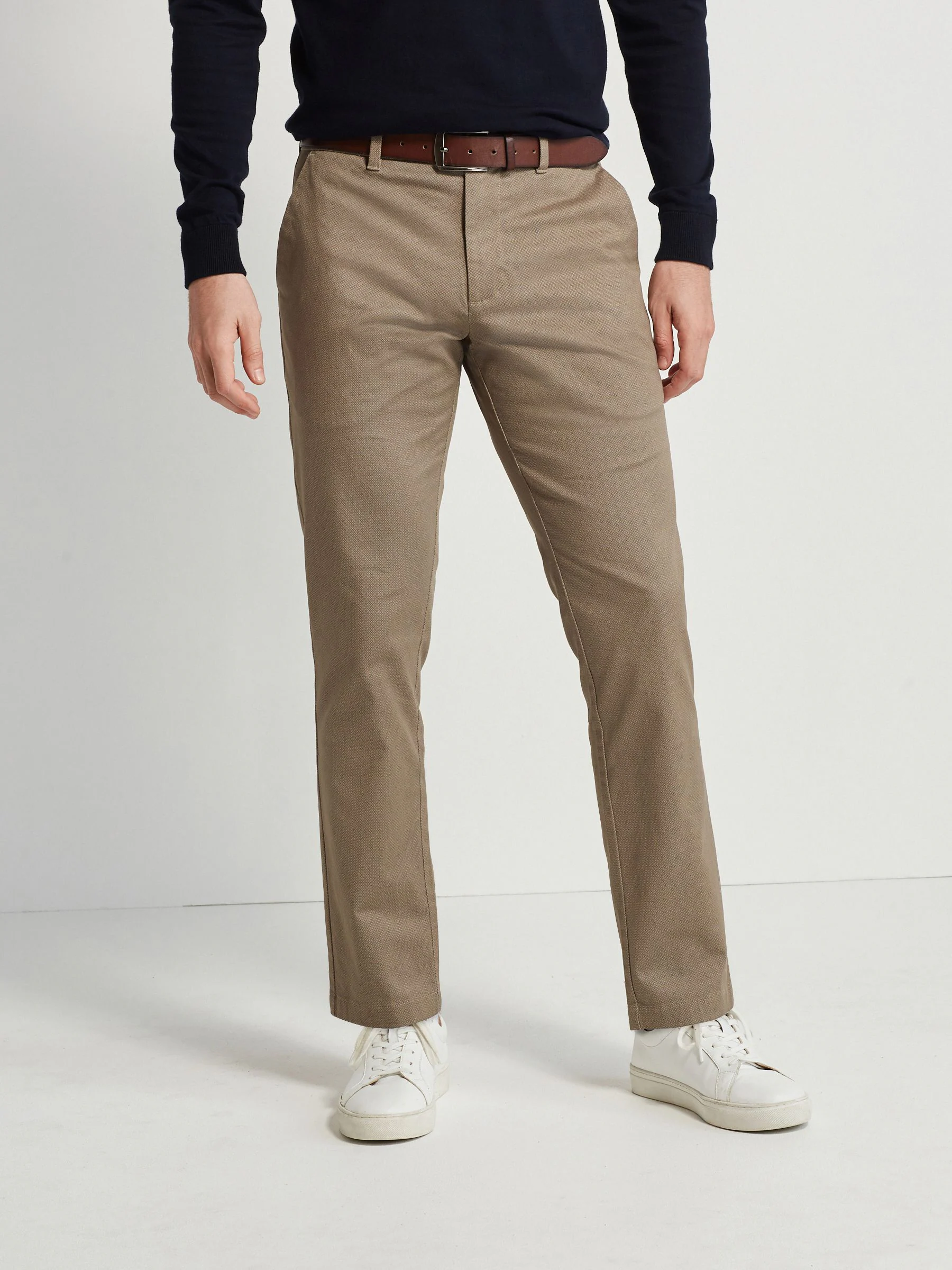 Pastelgeel - Straight fit - Zachte chino met print en riem
