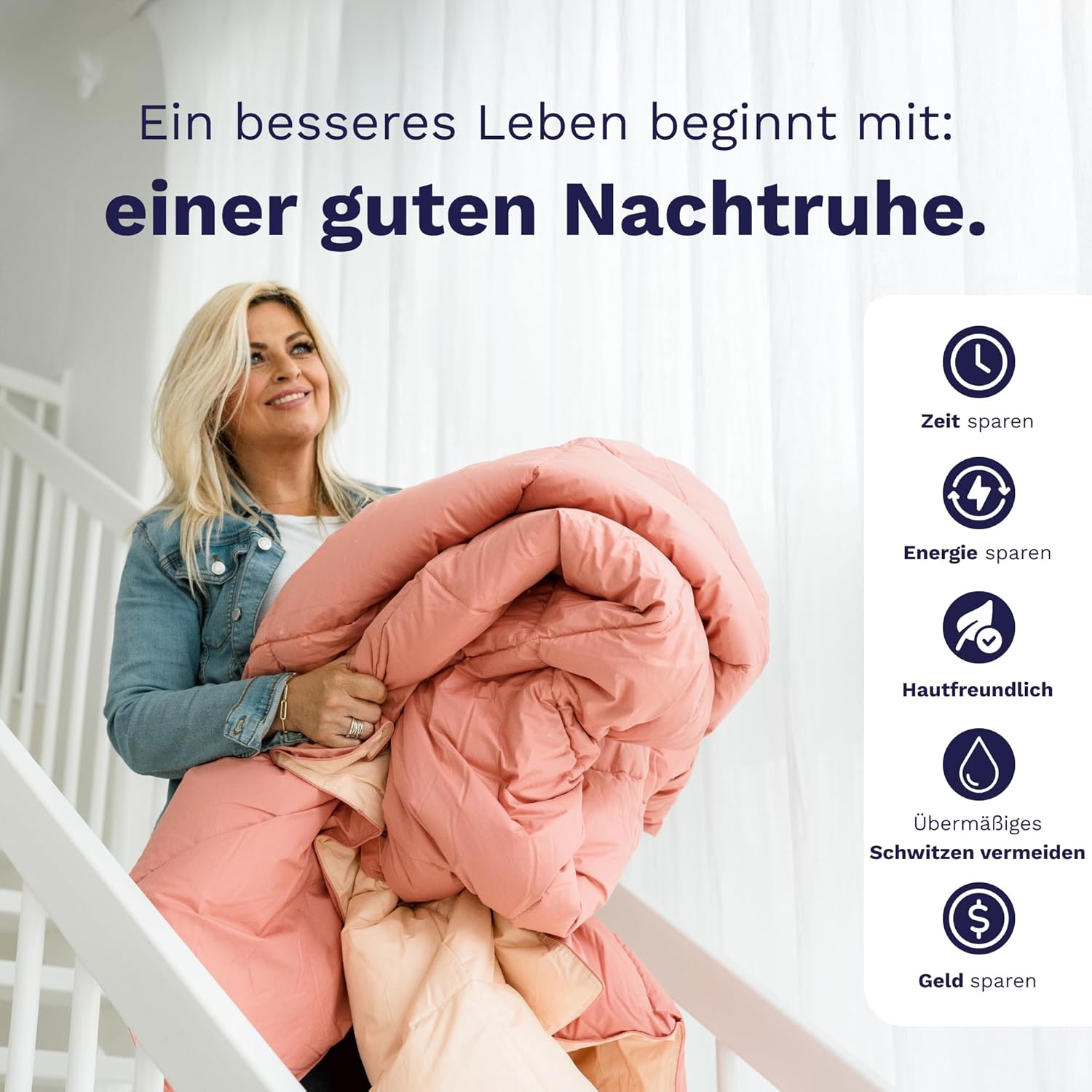Zelesta Premiumbett – 2in1 Steppbett mit festem Bezug – Waschbar & Hypoallergen – Perkal Baumwolle – Bettdecke ohne Bezug (Silk & Coconut Cream, 140x200)