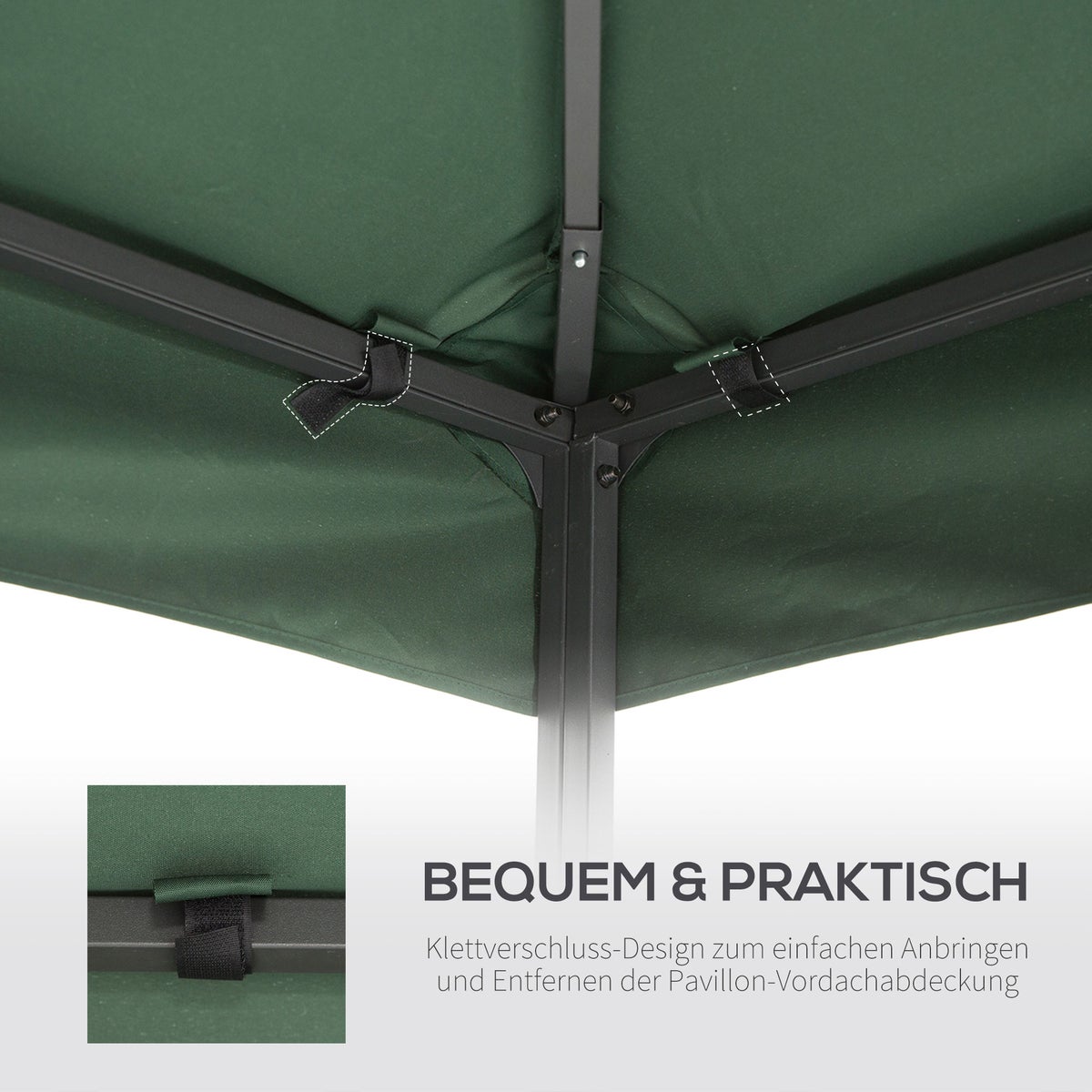 Outsunny vervangingsdak, prieeldak voor metalen prieel, 3x3m, polyester, donkergroen