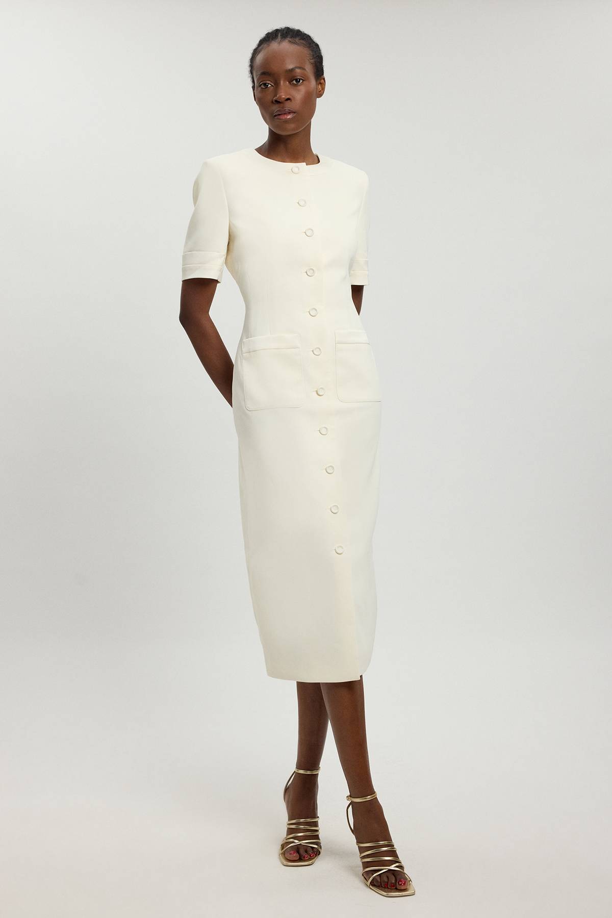 KarenMillen Robe Midi Ajustée À Manches Courtes En Satin Façon Smoking Petite
