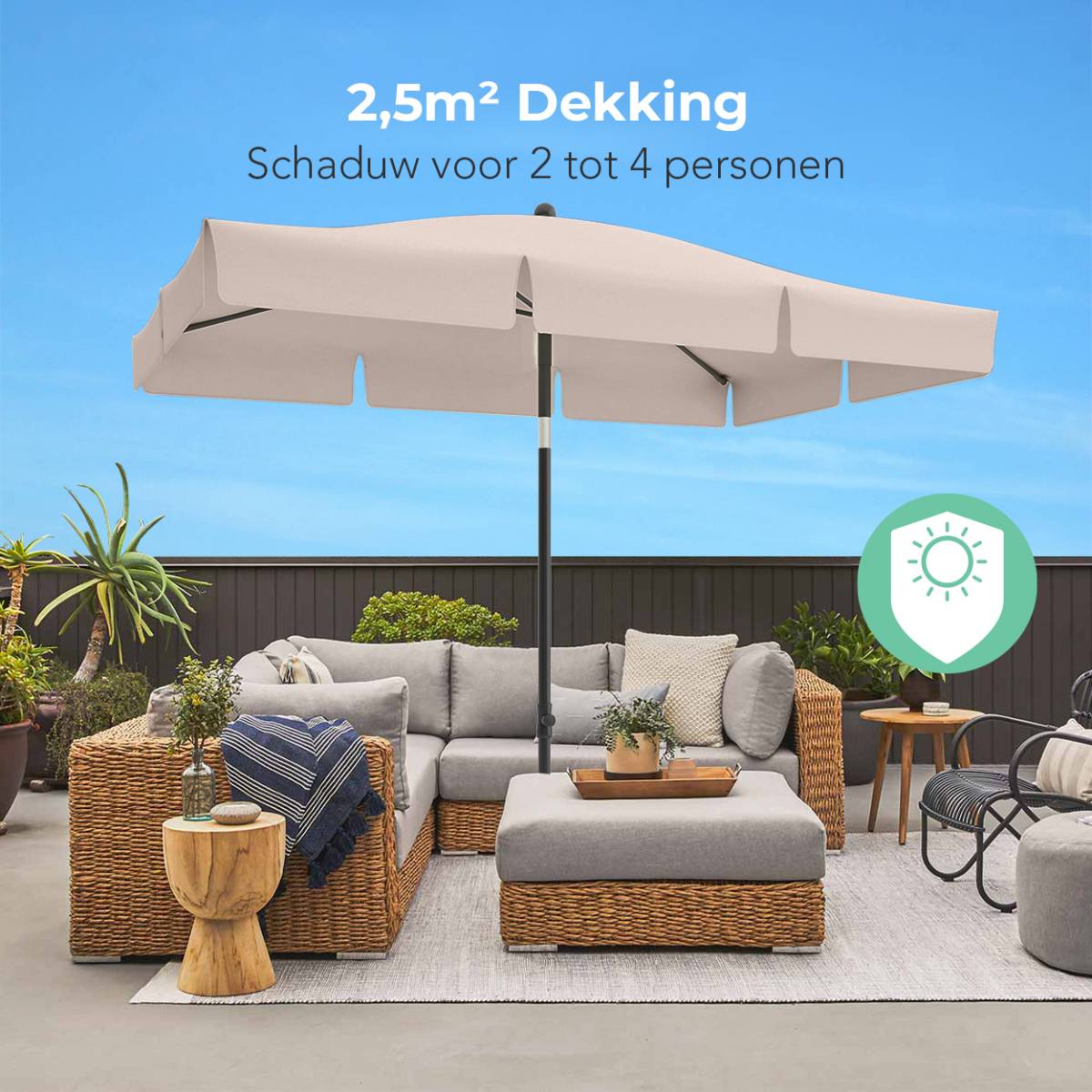 LifeGoods 200 x 125 cm parasol met hoes - Taupe