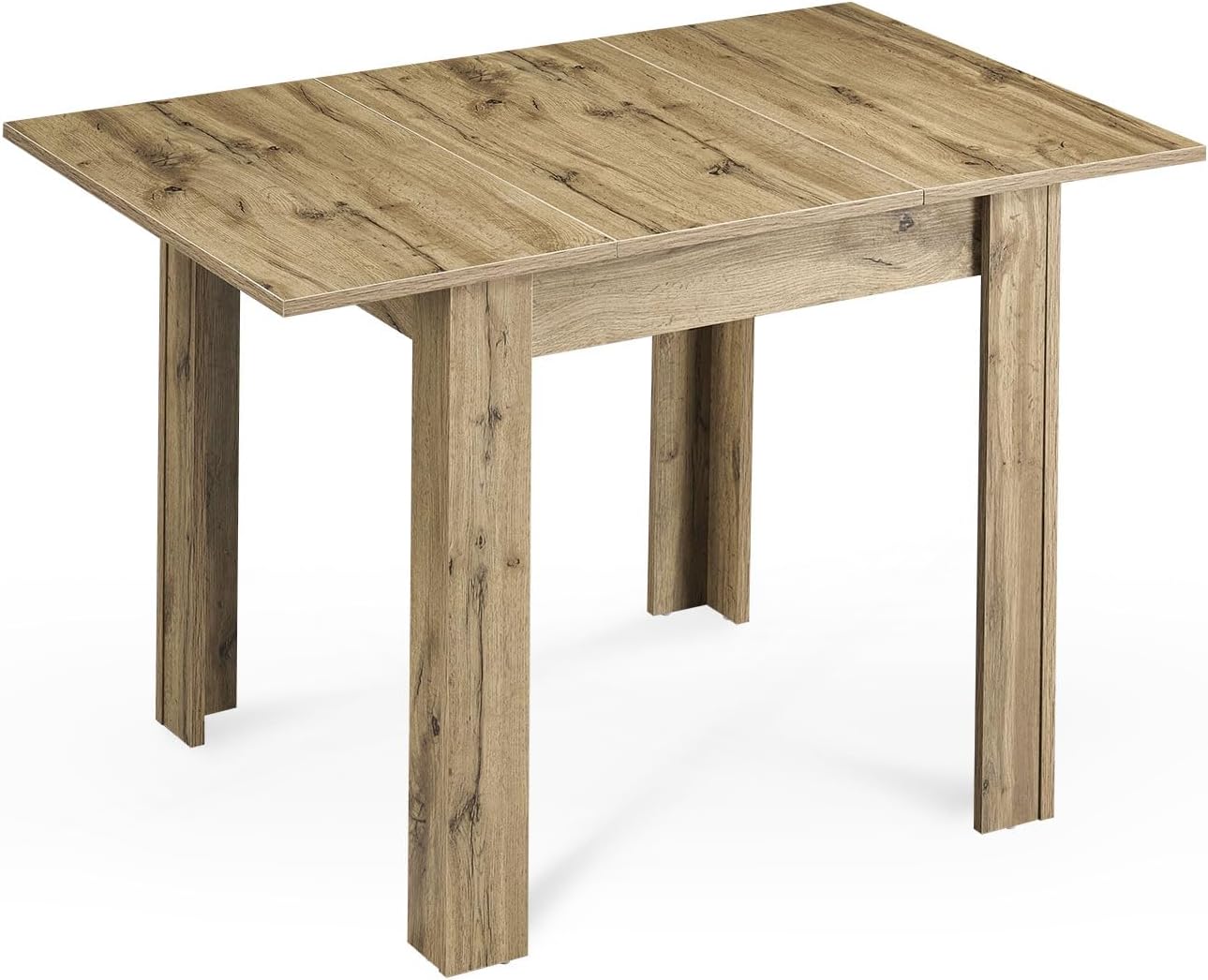 B&D home® LIVIUS Esstisch, ausziehbar 80–120 x 80 cm – moderner Küchentisch in Eichen Optik, platzsparend mit integrierter Aufbewahrung für Einlegeplatten, Holztisch für Küche & Esszimmer