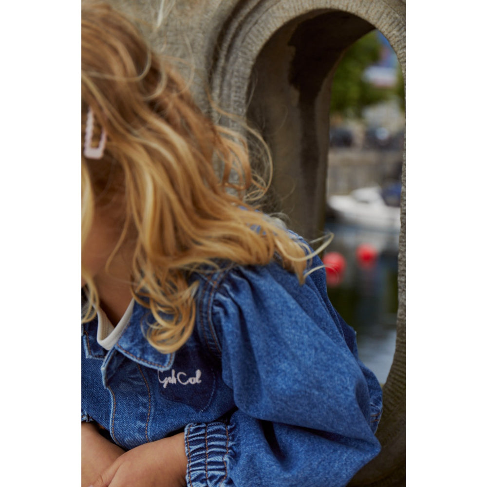 Køb COPENHAGEN COLORS Indigo Blue Washed Organic Denim Hearts Jakke