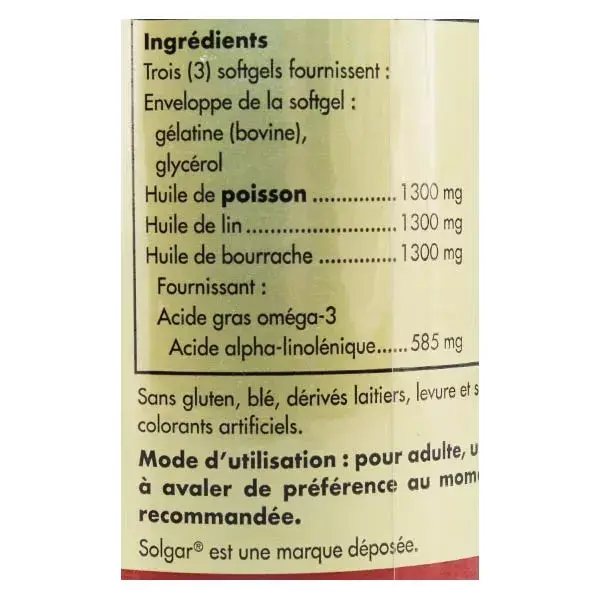 Solgar Omega 3-6-9 poisson lin bourrache 60 Cápsulas gelatinosas