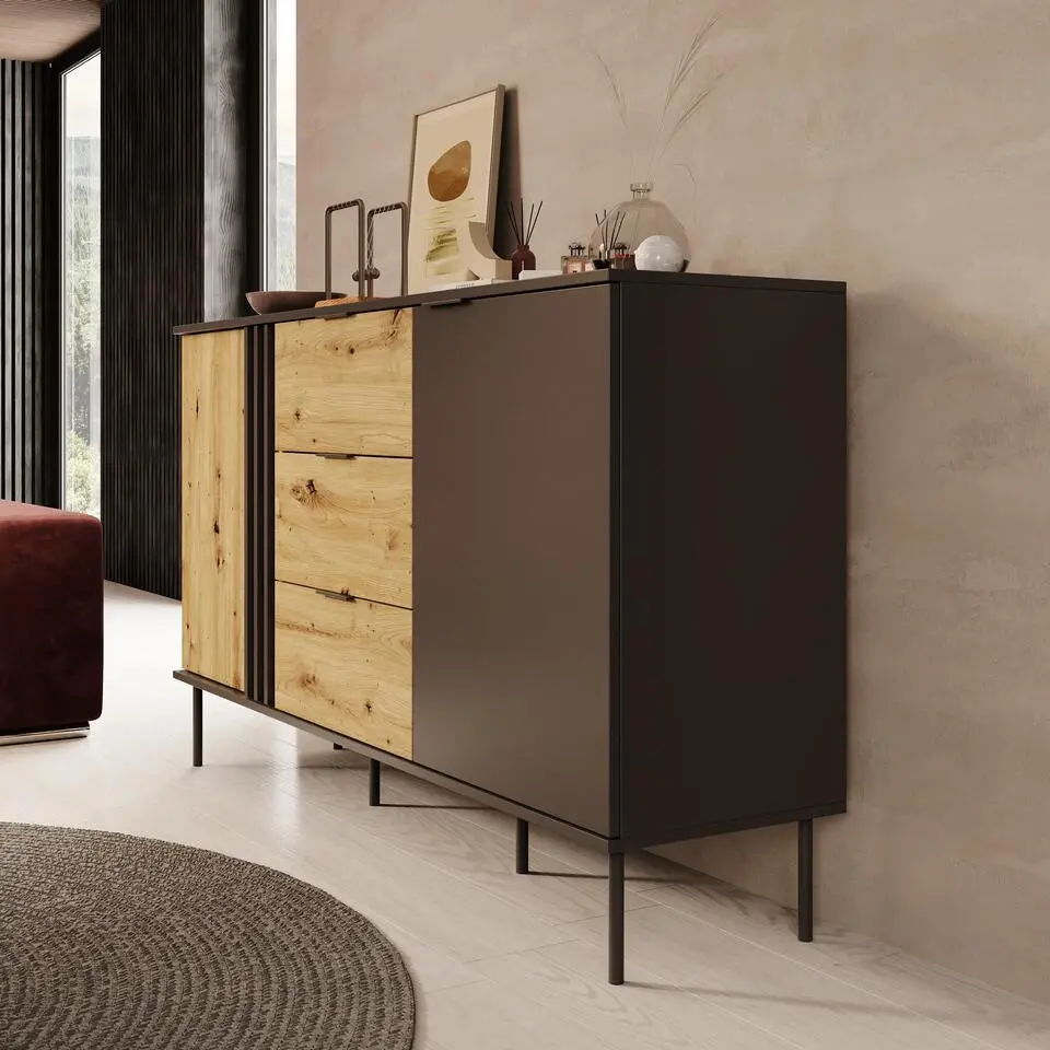 Meubella - Rogan - Dressoir - Zwart - 160x40x92 cm