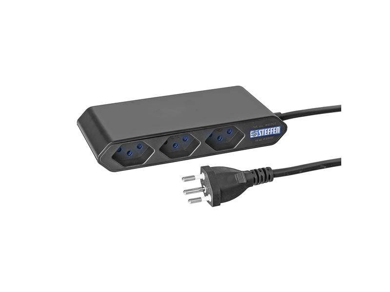 STEFFEN Steckdosenleiste IQ 2x 3x T13, Schwarz Design Steckleiste mit 6x T13 Steckdosen und 1.5 m langem Kabel