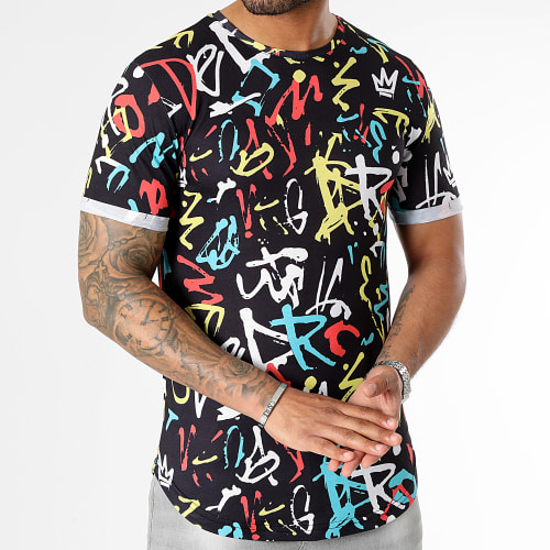 Tee Shirt Oversize Imprimé Avec Revers 2170 Graffiti Noir