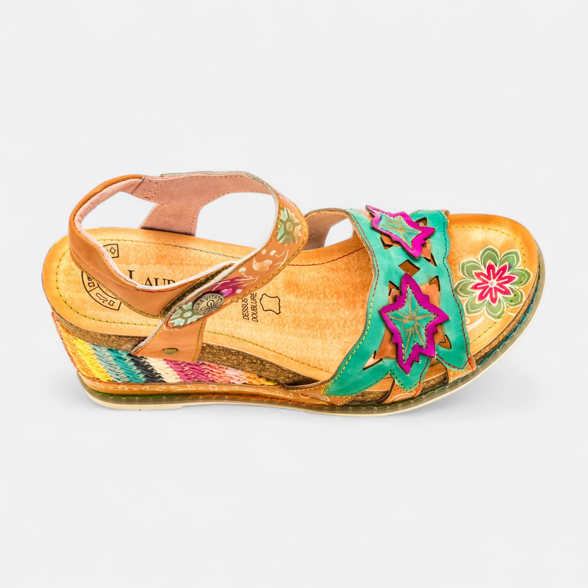 Sandales à talon compensé Femme en cuir vert
