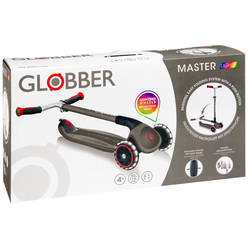 Globber MASTER LIGHTS Faltroller Schwarz-Rot