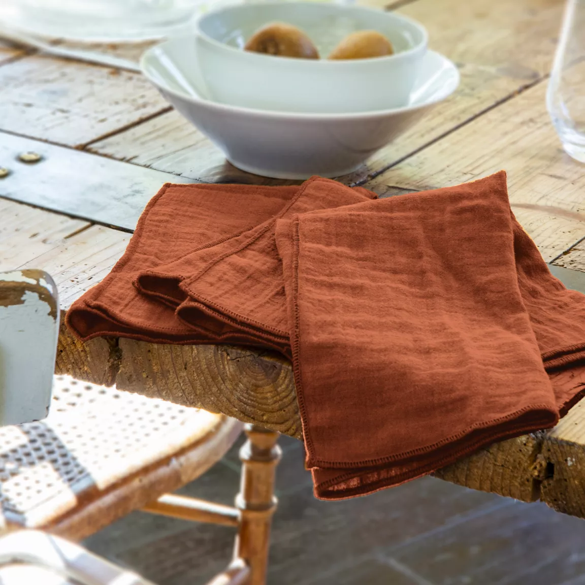 Lot de 3 serviettes gaze de coton (40 x 40 cm) Gaïa Terracotta