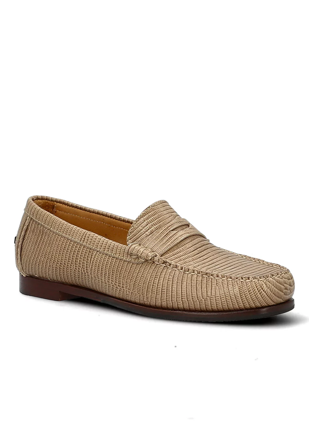 MOCASSIN W LIZARD BEIGE