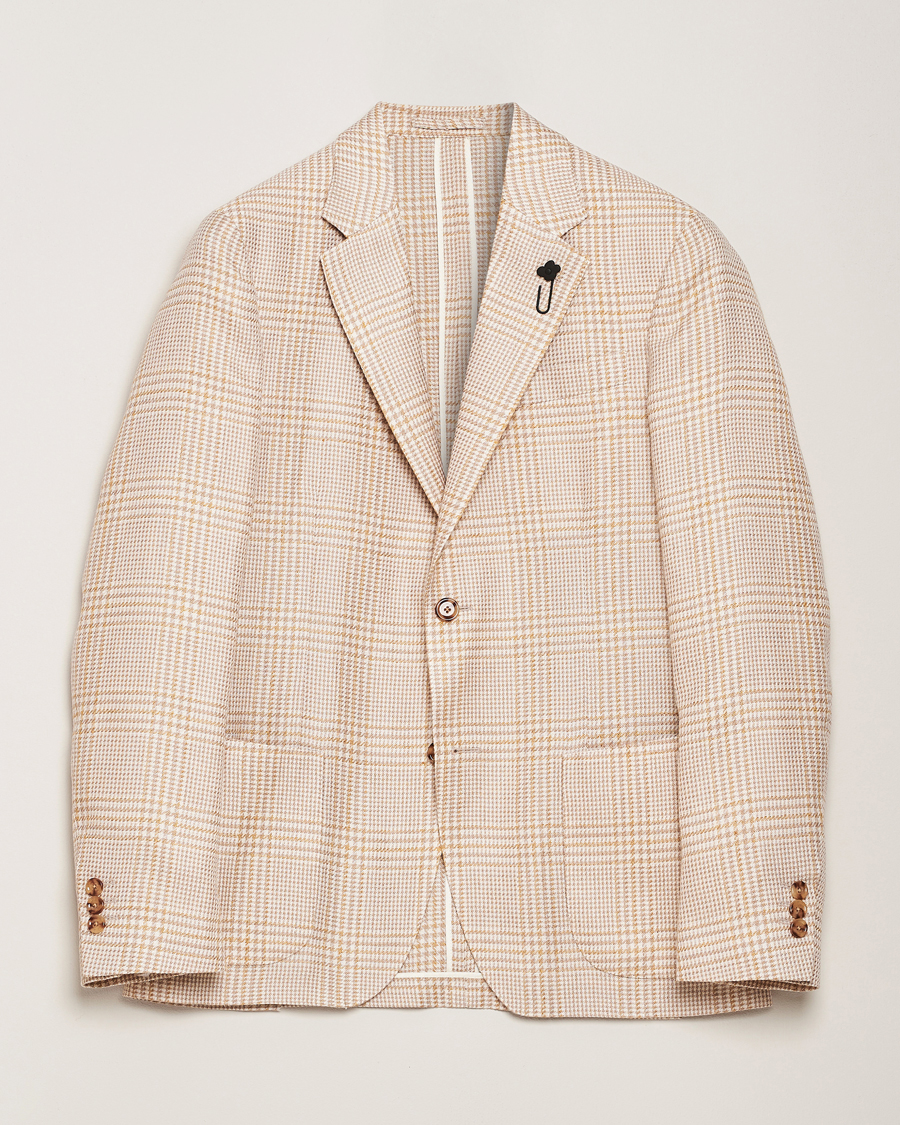 Lardini Cotton/Linen Glencheck Blazer Beige
