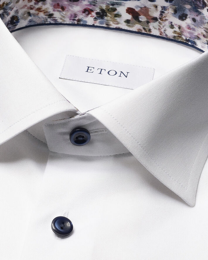 ETON Slim Fit White Floral Effect Signature Twill Shirt Hvid