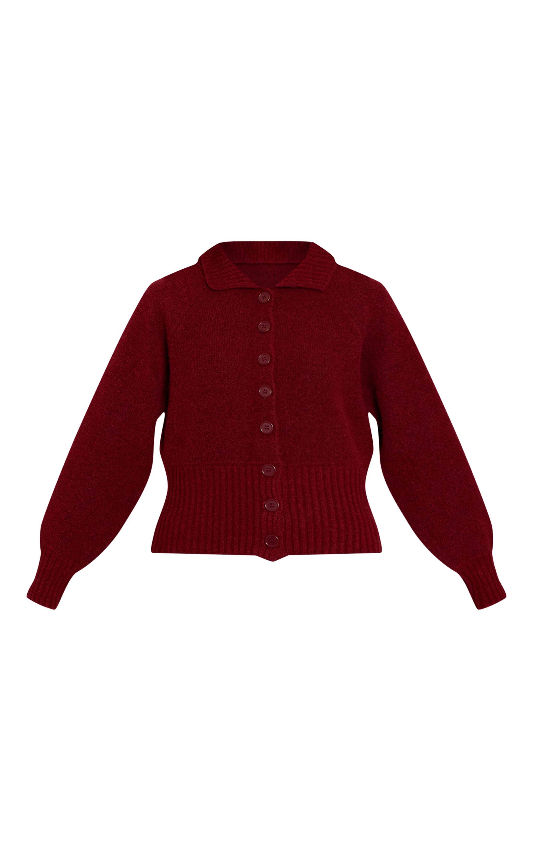 Rouge Vin Cardigan Tricoté À Col Avec Détail À La Taille
