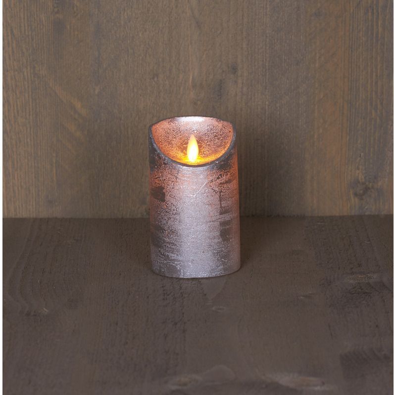 Kaars rustiek met LED verlichting en timer 12,5 cm zilver