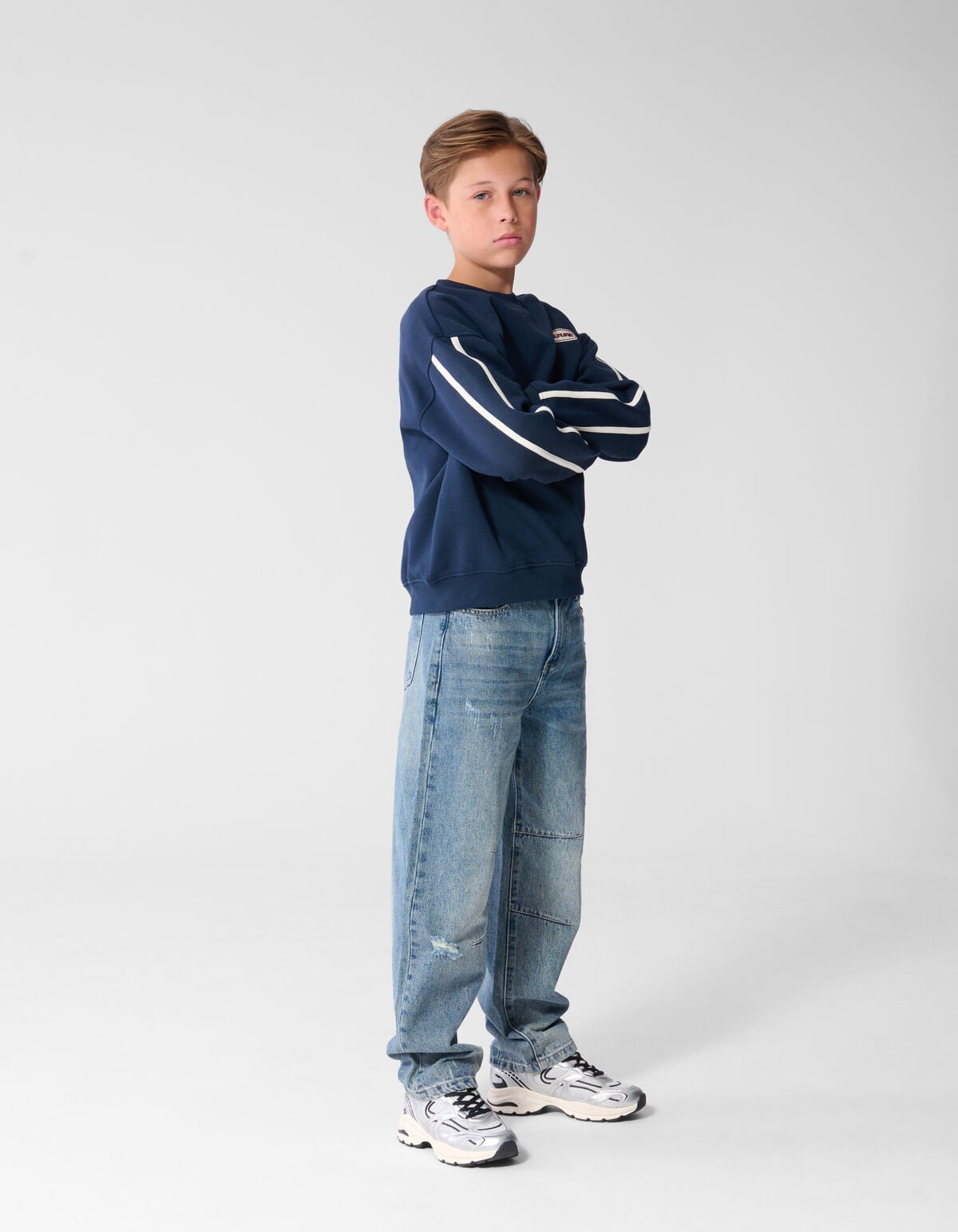 Destroyed Balloon Fit Jeans Donkerblauw