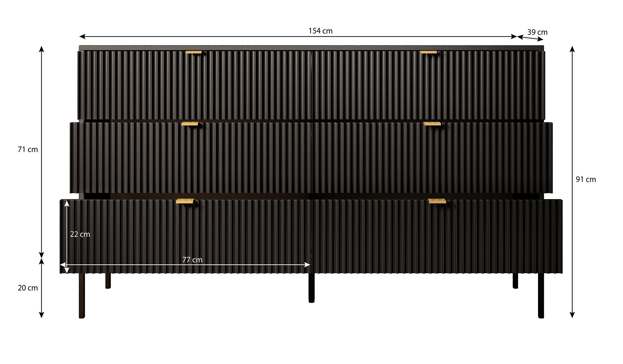 Ladekast Navil 2 - Zwart - 154x39x91 cm