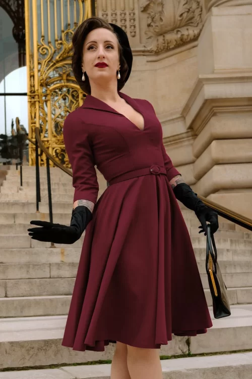 Vintage Diva  Laura Lee swing jurk in bordeauxrood