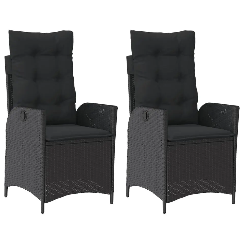 vidaXL - Verstelbare tuinstoelen met kussens - Zwart - Poly rattan - 2 stuks