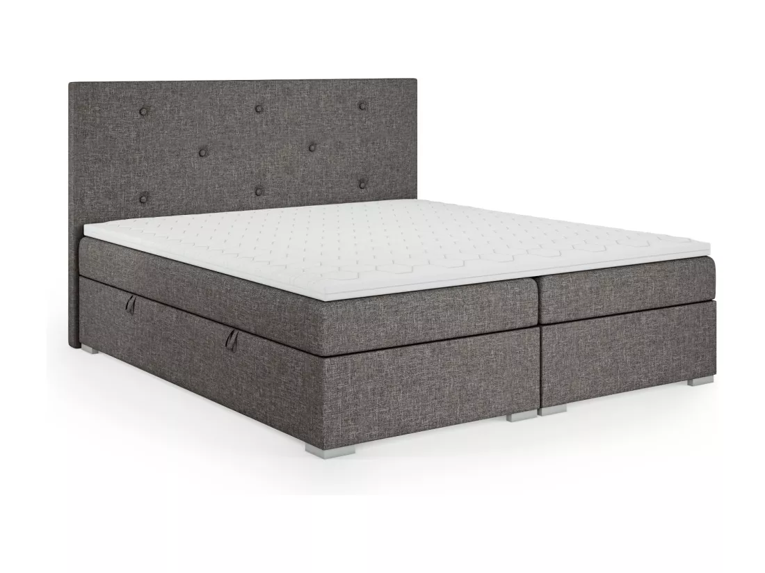 Lit Boxspring avec tiroirs de lit, Coffre de lit Topper Atlanta 140x200 cm, Lux 06 (Gris)