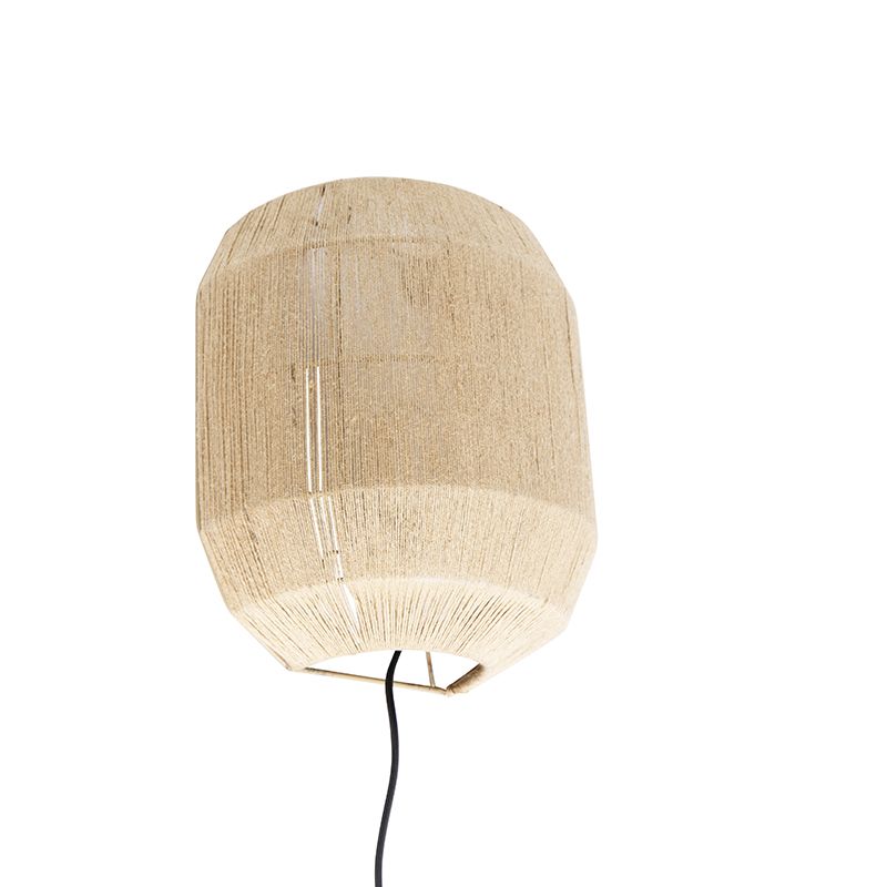 Oosterse wandlamp zwart met jute touw - Riki